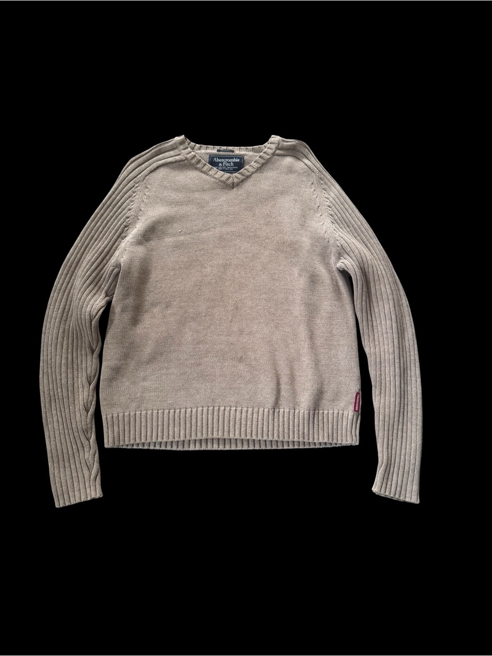 Abercrombie & Fitch Sweater Mens Medium Muscle Fit Beige V Neck Ribbed Knit